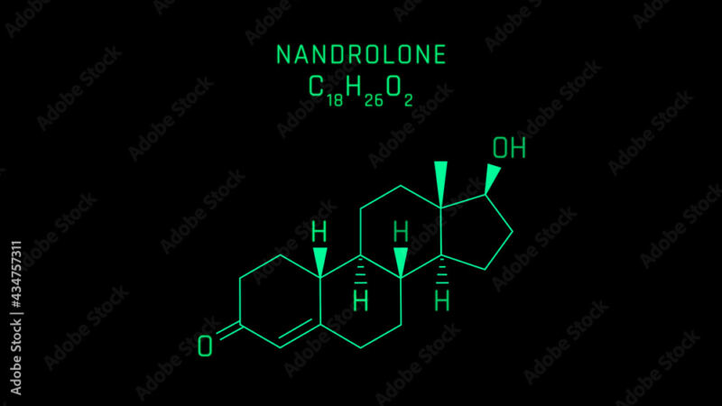 Nandrolone also known as 19 Nortestosterone Molecular Structure Symbol Neon on black background ...