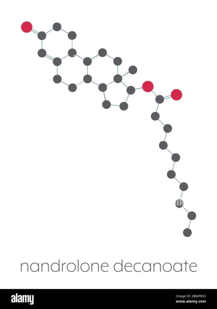 Nandrolone decanoate anabolic steroid drug molecule. Also used in sports doping. Stylized ...