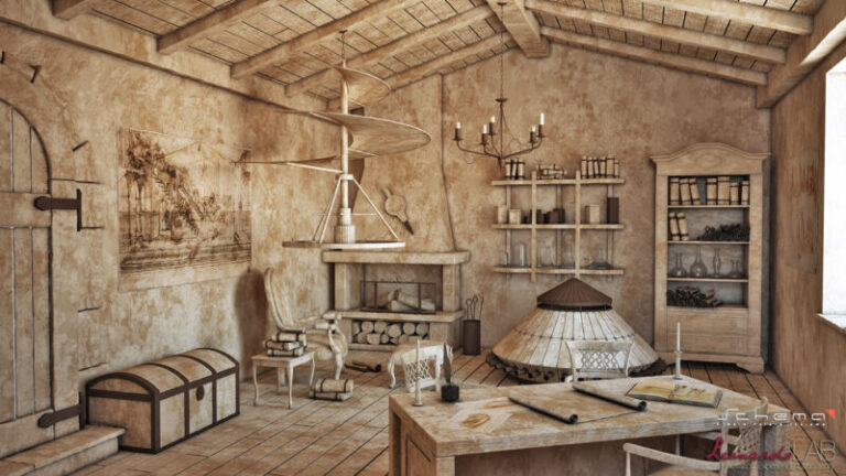 3d reconstruction of Leonardo da Vinci's studio on Behance